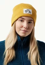 Beanie mit Abzeichen mustard