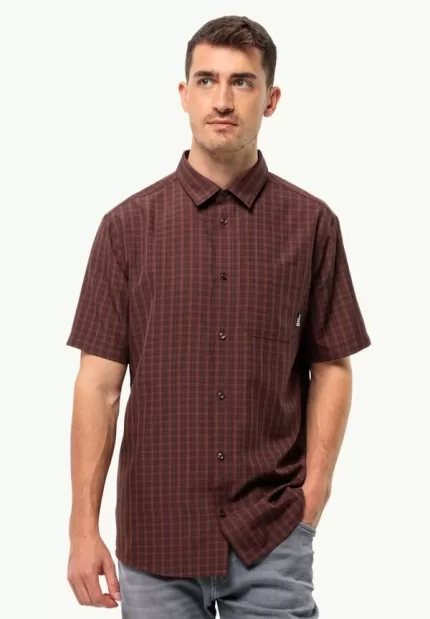 El Dorado Shirt Men Kurzärmliges Herren-Wandershirt Dark Mahogany Check