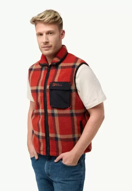 Felslicht Check Vest Herren-Fleeceweste intense rust