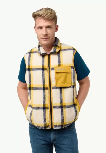 Felslicht Check Vest Herren-Fleeceweste panna cotta