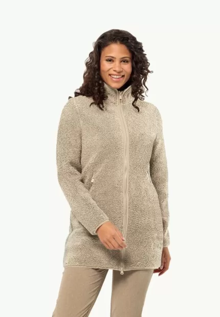 High Curl Coat Damen-Fleecemantel anis