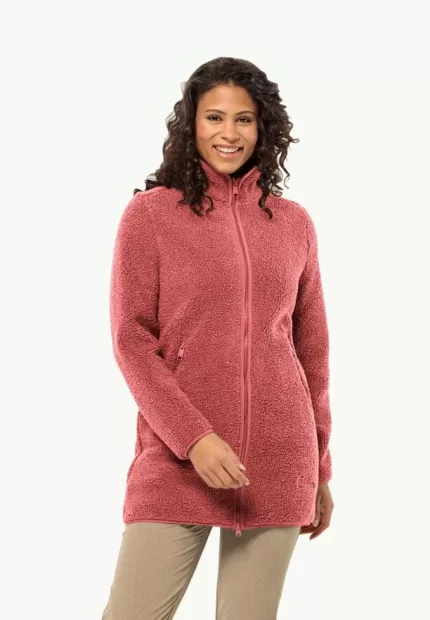 High Curl Coat Damen-Fleecemantel red coral