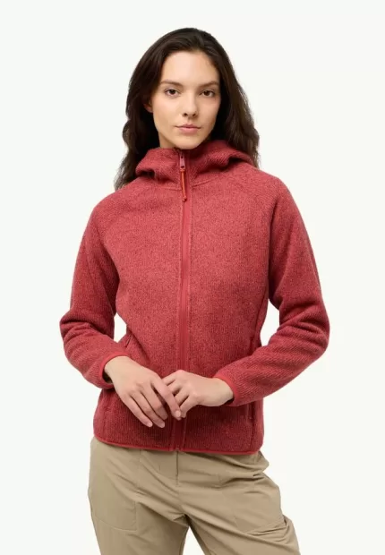 Kaminfeuer Hooded Jkt Damen Fleecejacke mit Kapuze red coral