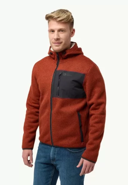 Kaminfeuer Hooded Jkt Herren-Fleecejacke mit Kapuze intense rust