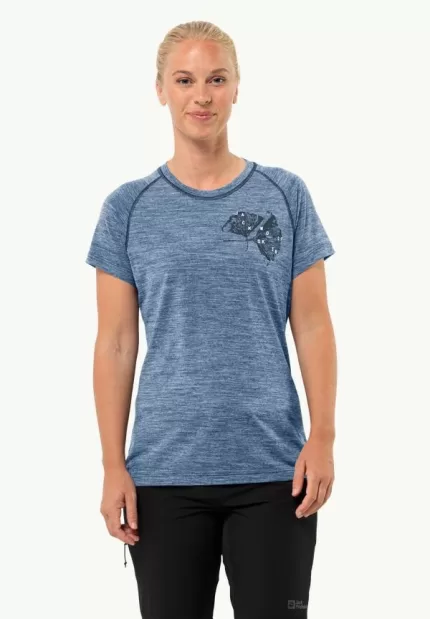 Kammweg Graphic S|s Damen-T-Shirt aus Merinowolle Elemental Blue