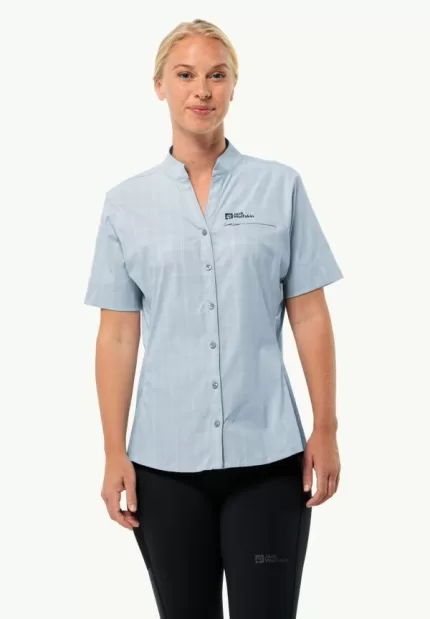 Norbo S|s Shirt Kurzärmliges Damen-Wandershirt Soft Blue Check