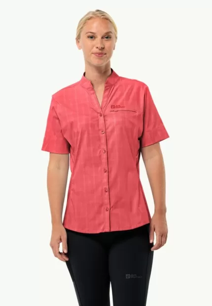 Norbo S|s Shirt Kurzärmliges Damen-Wandershirt Vibrant Red Check