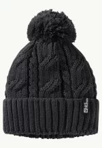 Pompom Beanie. Winddichte Strickmütze black