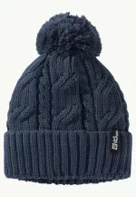 Pompom Beanie. Winddichte Strickmütze night blue