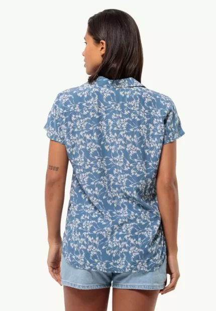 Sommerwiese Shirt Kurzarmshirt Damen Leaves Elemental Blue