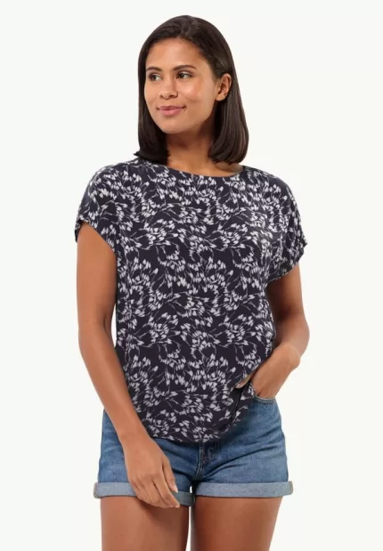 Sommerwiese T Kurzarmshirt Damen Leaves Night Blue